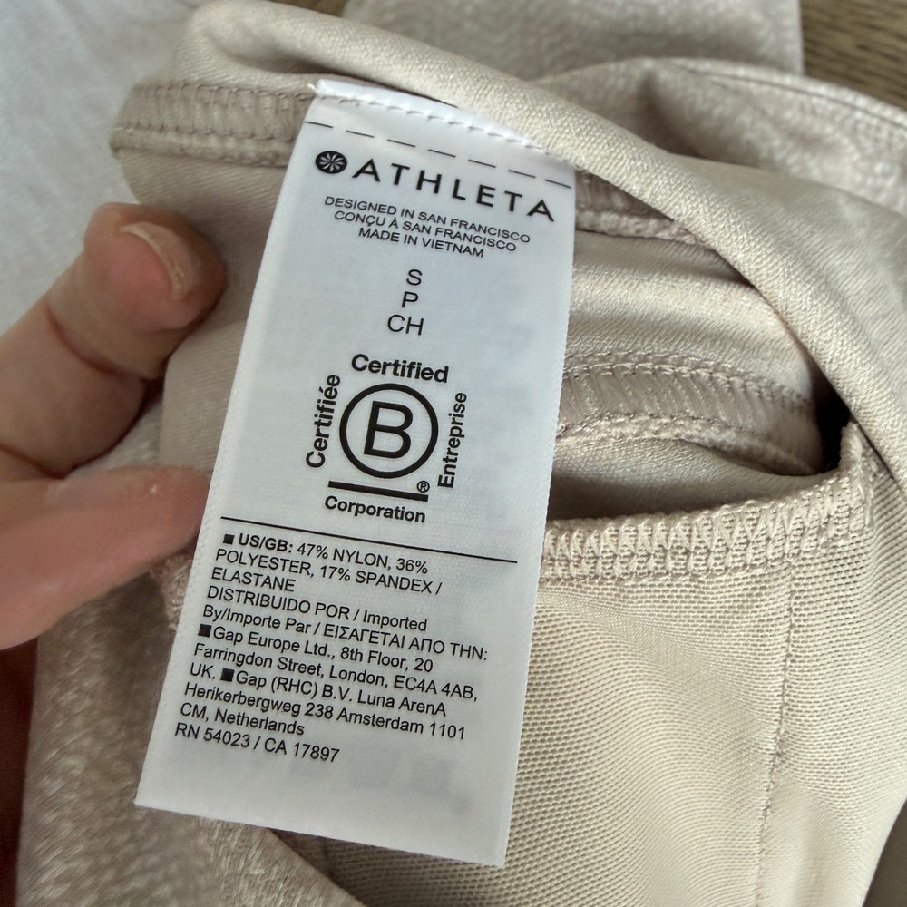 Athleta Textured Print Cropped Ankle Pants Beige White Small Zipper Hem Pockets - Picture 9 of 10
